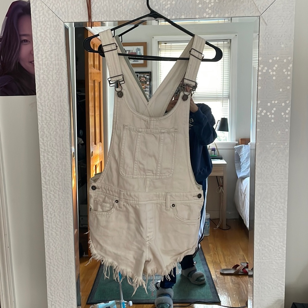 Free People We The Free white denim Short Overalls
